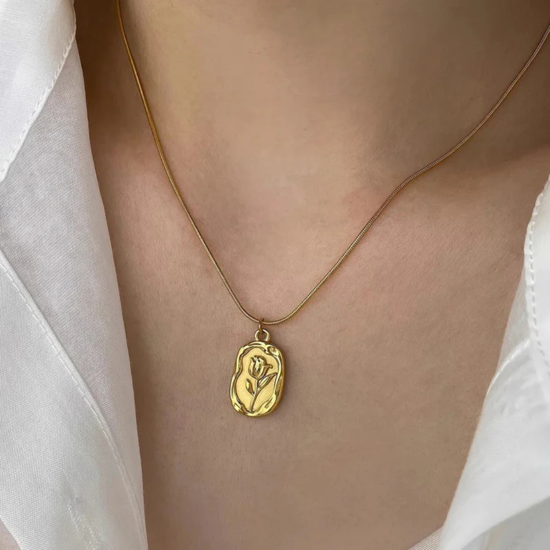 Gold Floral Medallion Pendant Necklace (Gold Plated | Anti-Tarnish)-OSL-58