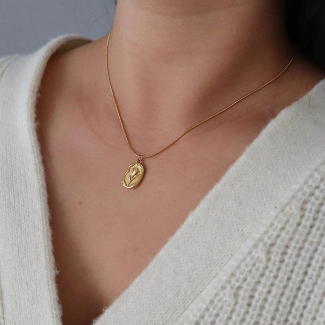 Gold Floral Medallion Pendant Necklace (Gold Plated | Anti-Tarnish)-OSL-58