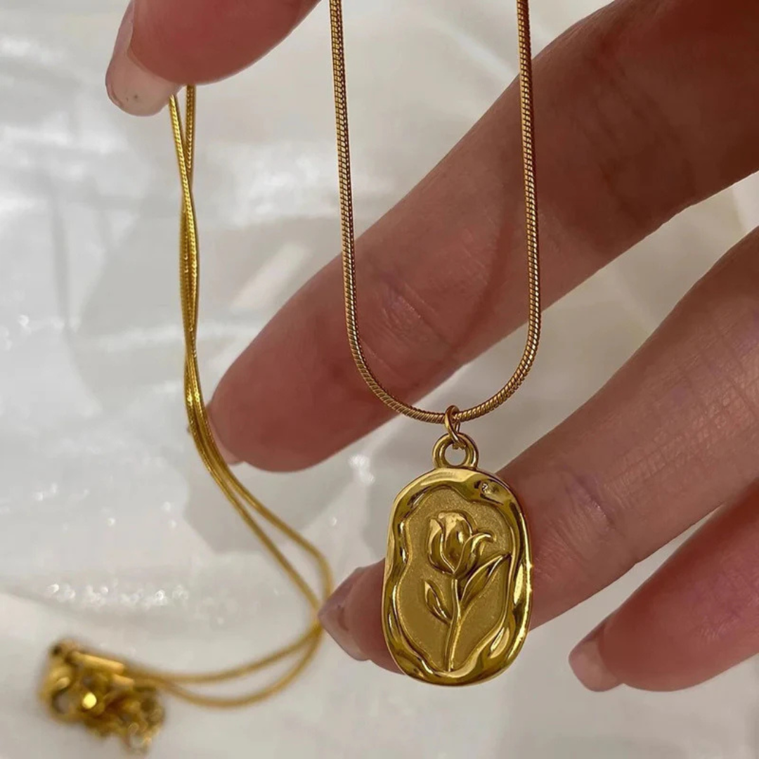 Gold Floral Medallion Pendant Necklace (Gold Plated | Anti-Tarnish)-OSL-58
