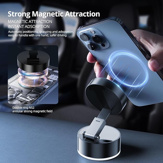 Vacuum Suction Magnetic Phone Holder – Black – free delivery