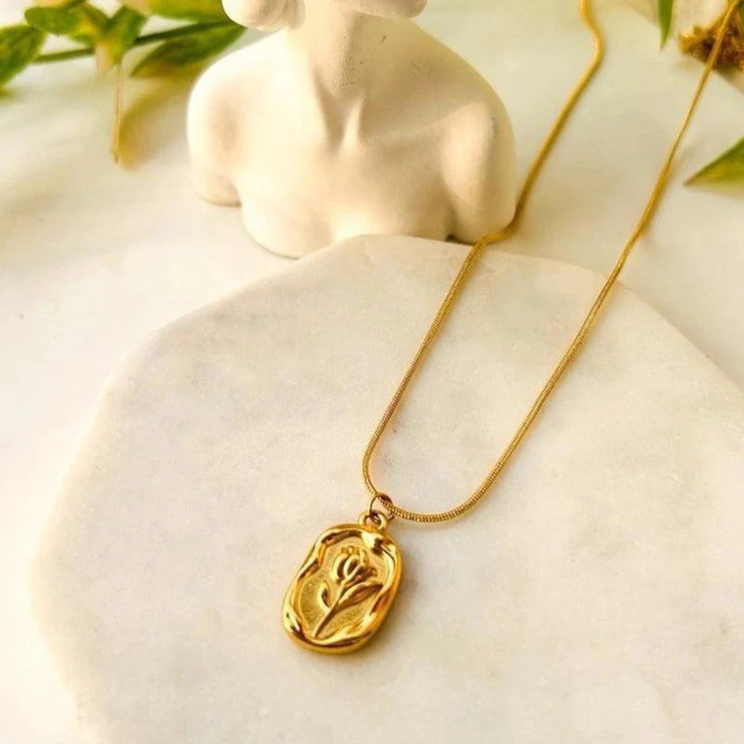 Gold Floral Medallion Pendant Necklace (Gold Plated | Anti-Tarnish)-OSL-58