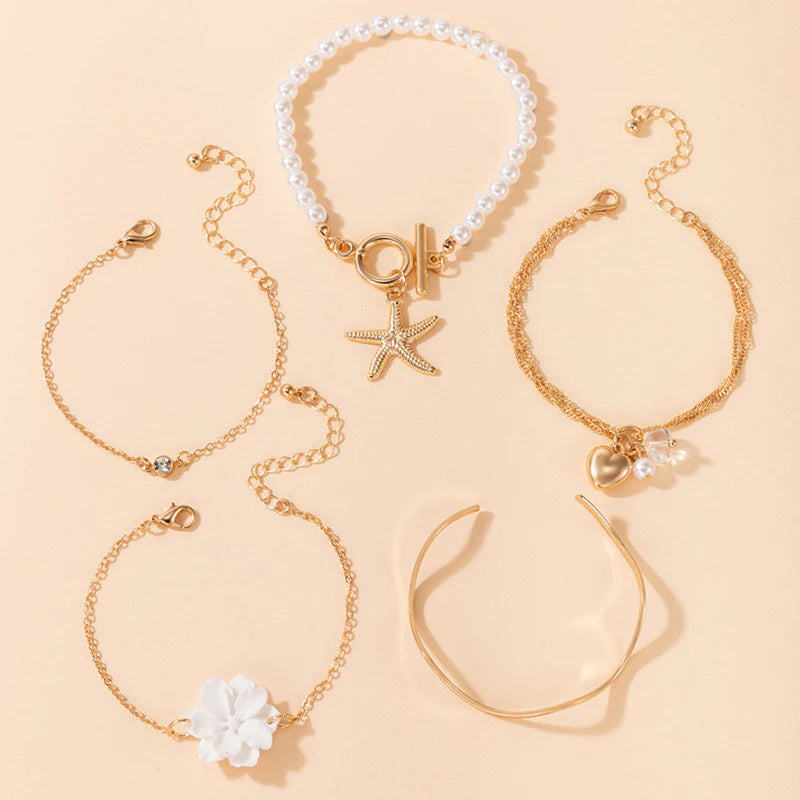 Gold Plated Contemporary Korean Stackable Bracelet Set (Pack of 5) - OSL-128