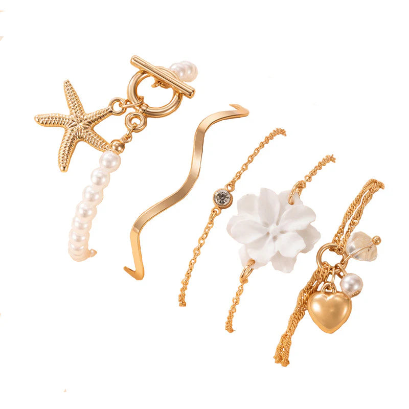 Gold Plated Contemporary Korean Stackable Bracelet Set (Pack of 5) - OSL-128