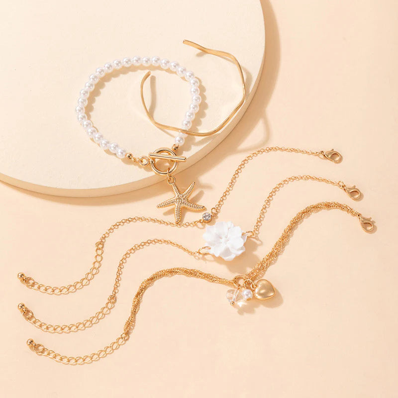 Gold Plated Contemporary Korean Stackable Bracelet Set (Pack of 5) - OSL-128