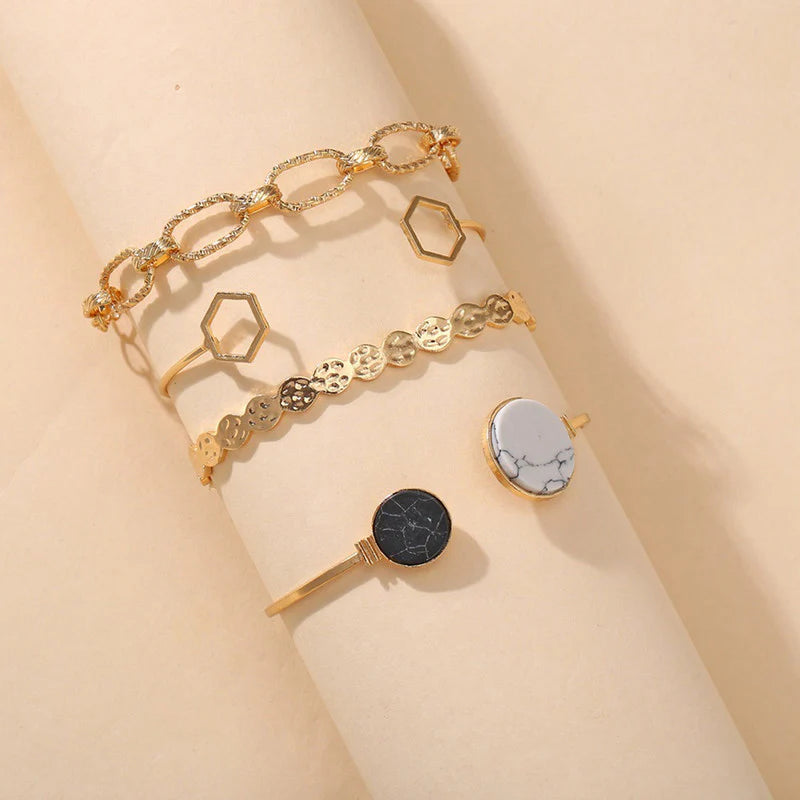 Gold Plated Geometric Stackable Korean Bracelet (Pack of 4)-OSL114