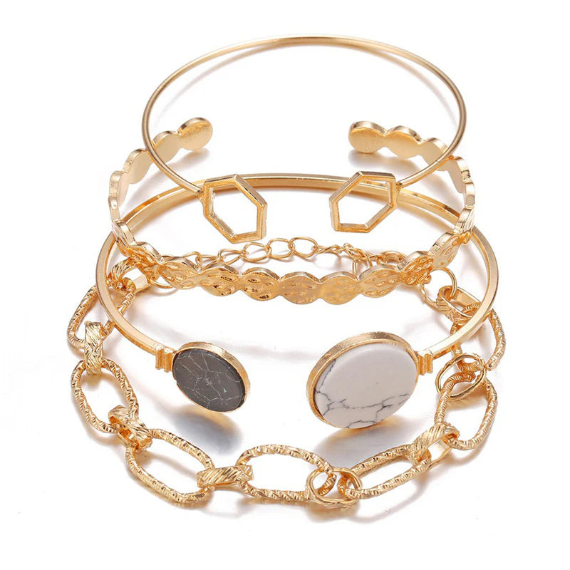 Gold Plated Geometric Stackable Korean Bracelet (Pack of 4)-OSL114