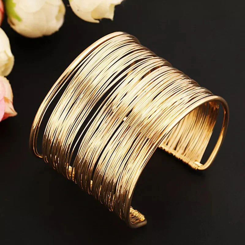 Gold Plated Mesh Design Korean Cuff Bracelet-OSL117