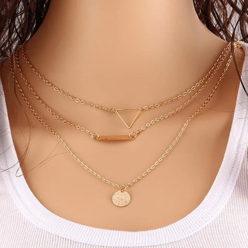 Fashionable Geometric Multi-Layered Necklace for Women-OSL-127