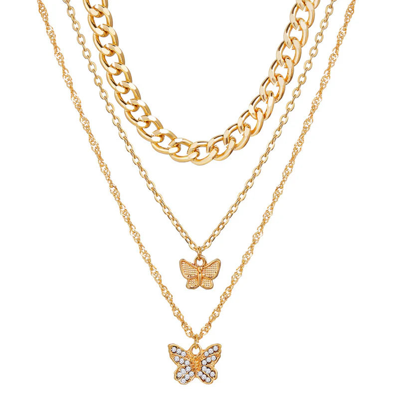 Gold Plated Multi-Strand Butterfly Necklace with American Diamonds for Women - OSL-67 (Copy)