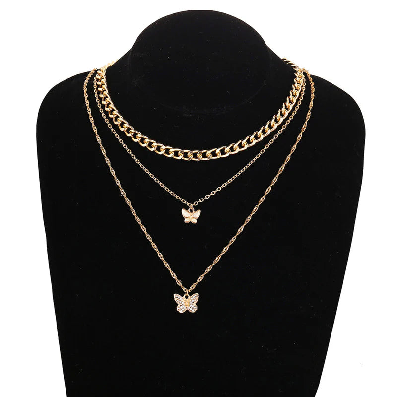 Gold Plated Multi-Strand Butterfly Necklace with American Diamonds for Women - OSL-67 (Copy)