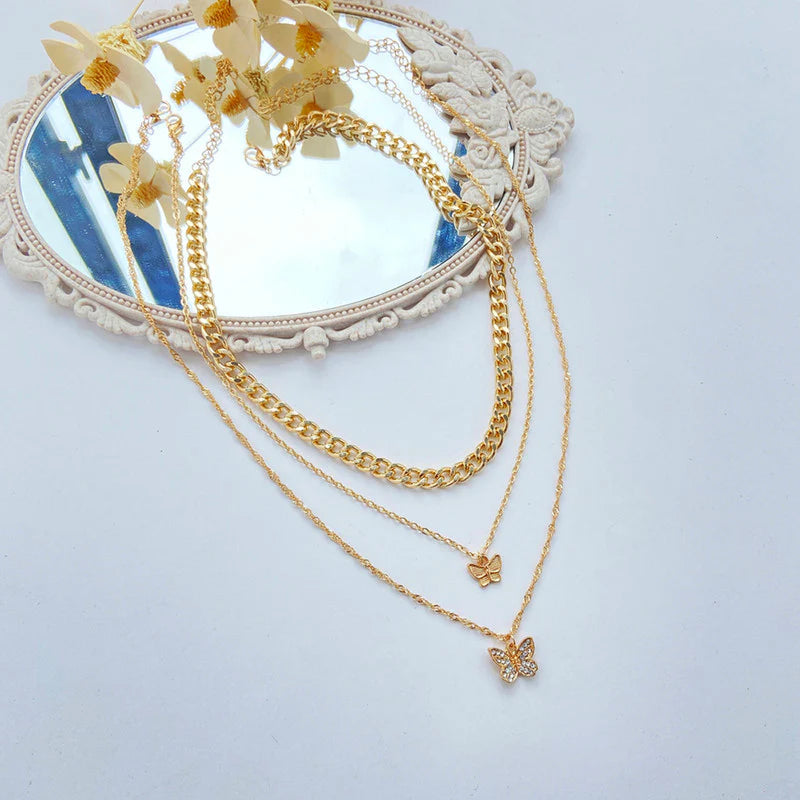 Gold Plated Multi-Strand Butterfly Necklace with American Diamonds for Women - OSL-67 (Copy)