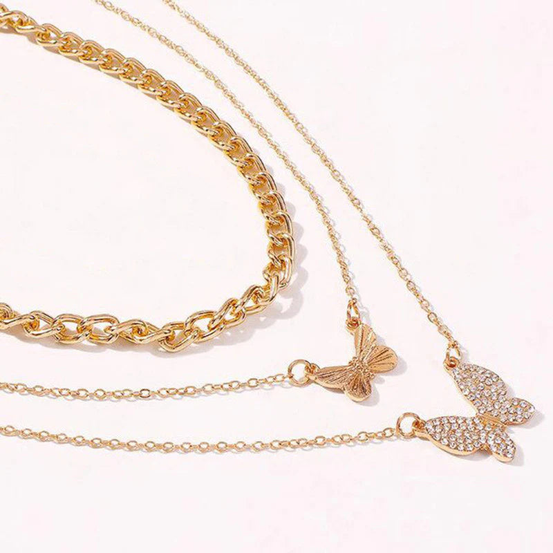 Gold Plated Multi-Strand Butterfly Necklace with American Diamonds for Women - OSL-67 (Copy)