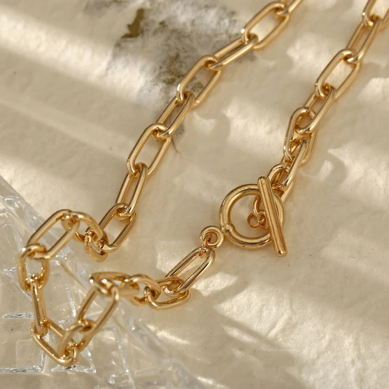 Bold Lock Design Gold Plated Necklace for Women - OSL-129