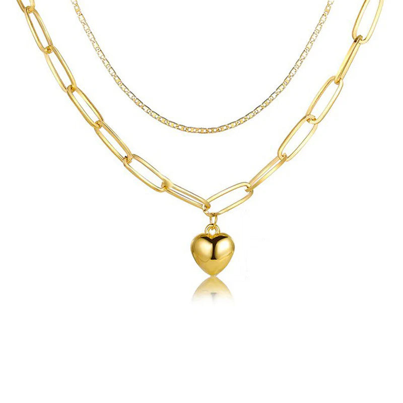 Gold Plated Heart-Inspired Layered Necklace for Women-OSL-132