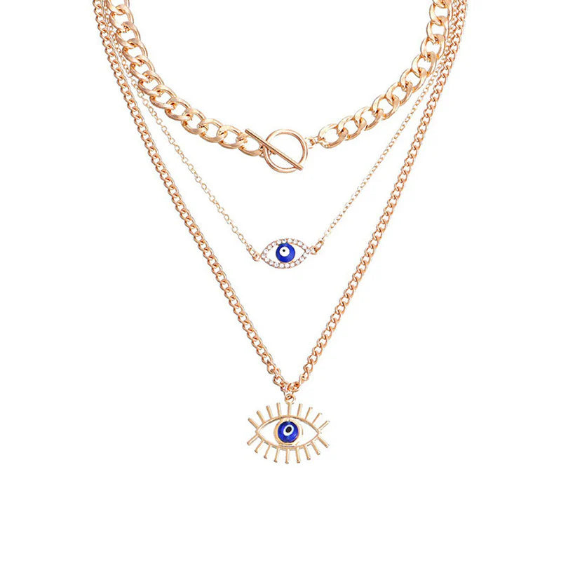 Gold Plated Evil Eye Layered Necklace - OSL123