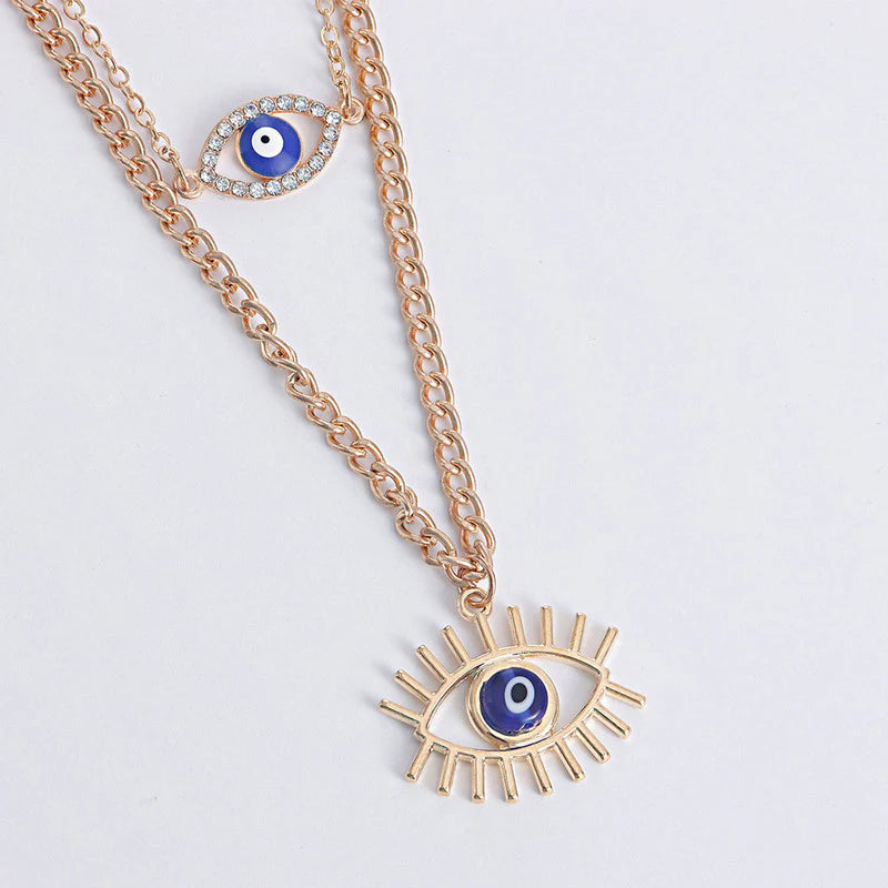 Gold Plated Evil Eye Layered Necklace - OSL123