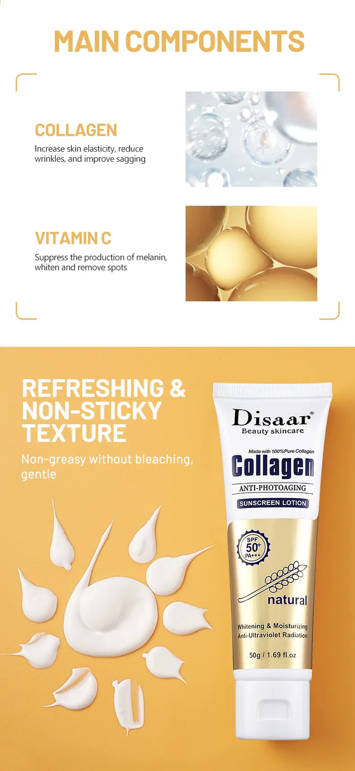 Collagen Sunblock Whitening Spf 50 Anti Sun UV Sunscreen Lotion for Outdoor 50 g