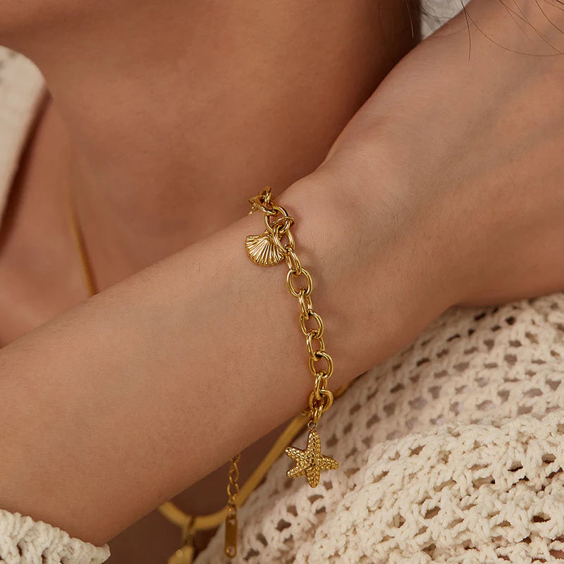 Gold Plated Stainless Steel Anti-Tarnish Star-Themed Wraparound Bracelet for Women - OSL-133