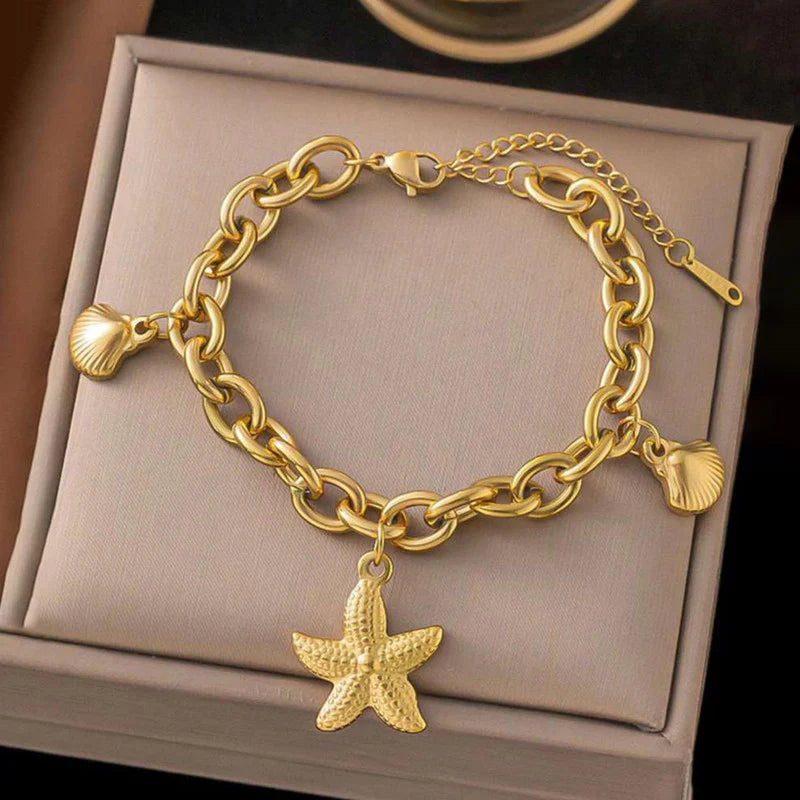 Gold Plated Stainless Steel Anti-Tarnish Star-Themed Wraparound Bracelet for Women - OSL-133