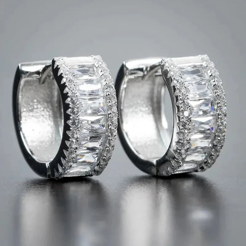 Silver Plated American Diamond Hoop Earrings-OSL105