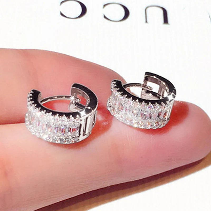 Silver Plated American Diamond Hoop Earrings-OSL105