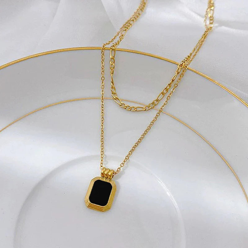 Gold Plated Stainless Steel Geometric Dual-Strand Necklace (Anti-Tarnish) - OSL-143