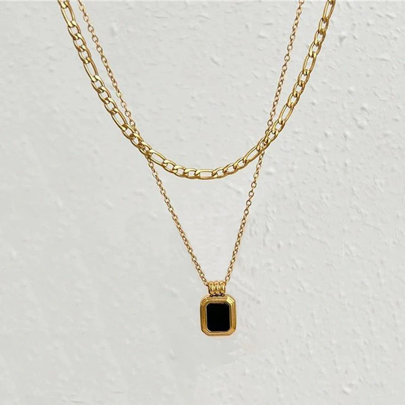 Gold Plated Stainless Steel Geometric Dual-Strand Necklace (Anti-Tarnish) - OSL-143