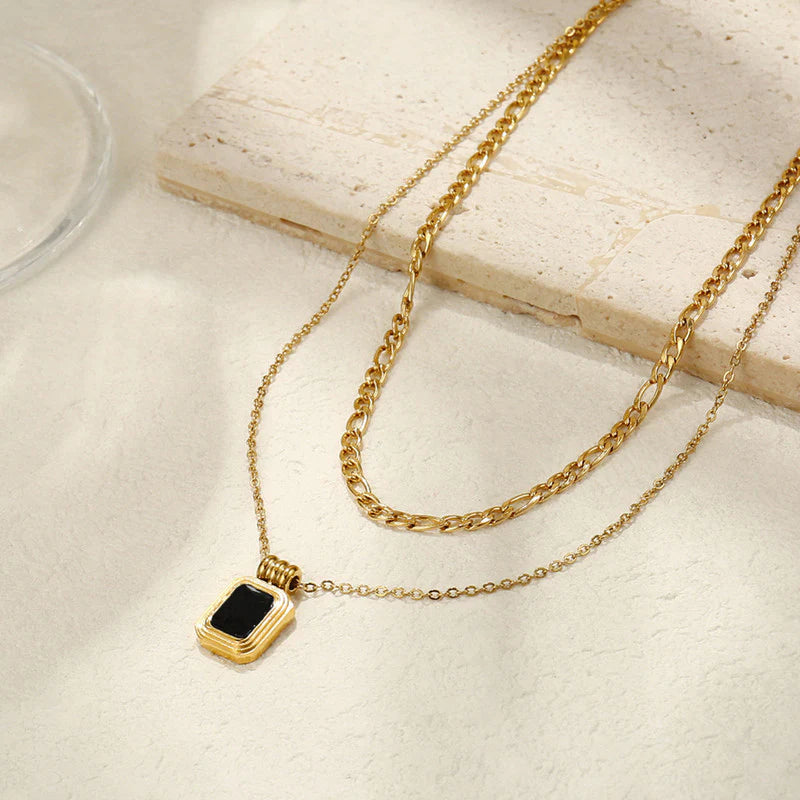 Gold Plated Stainless Steel Geometric Dual-Strand Necklace (Anti-Tarnish) - OSL-143