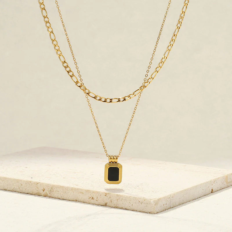 Gold Plated Stainless Steel Geometric Dual-Strand Necklace (Anti-Tarnish) - OSL-143