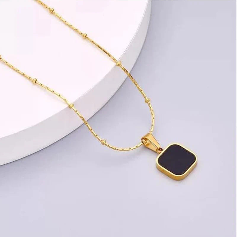 Gold Plated Anti-Tarnish Black Geometric Pendant-OSL-92
