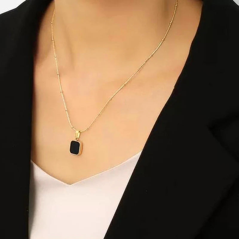 Gold Plated Anti-Tarnish Black Geometric Pendant-OSL-92
