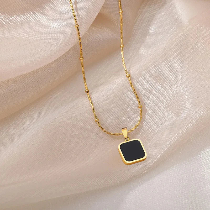 Gold Plated Anti-Tarnish Black Geometric Pendant-OSL-92