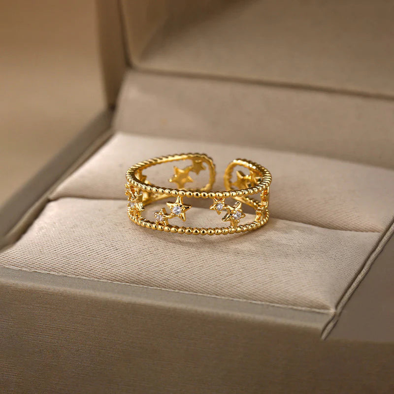 Gold Plated Anti-Tarnish Stainless Steel Star Themed Adjustable Finger Ring - OSL93