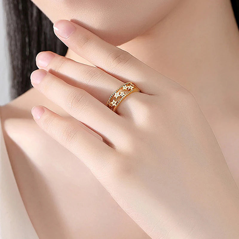 Gold Plated Anti-Tarnish Stainless Steel Star Themed Adjustable Finger Ring - OSL93