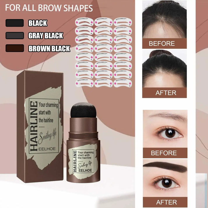 FLOSTRAIN Eyebrow Stamp Stencil Kit, One Step Brow Stamp Makeup Powder Eyebrow Thread