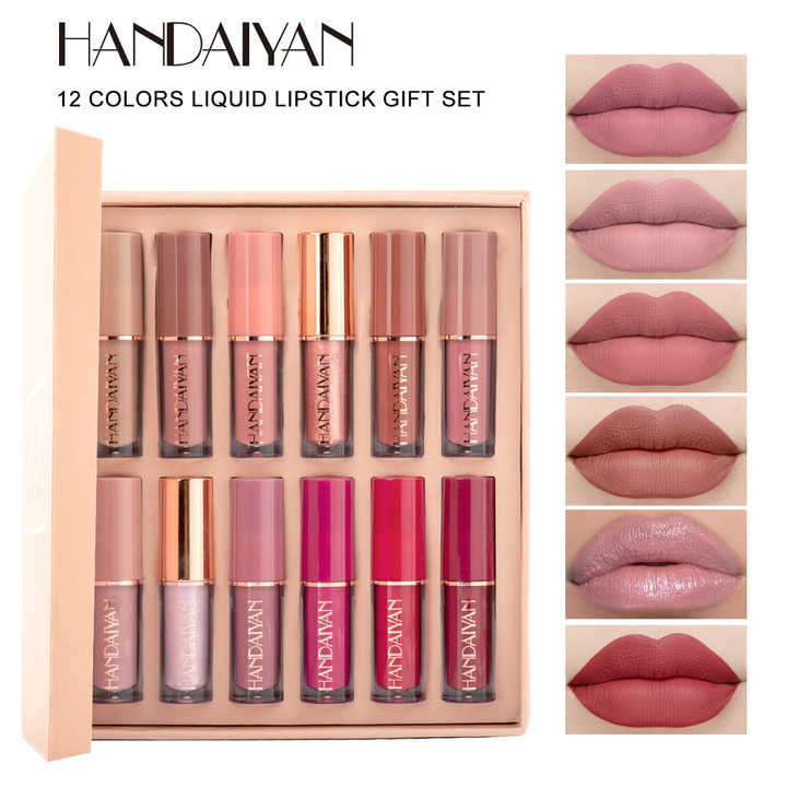 Handaiyan Lipstick Set 12 Colors Matt Lipgloss Own Label Luxury High Pigment Long Lasting Serum Lipstick Lipgloss Base Bulk