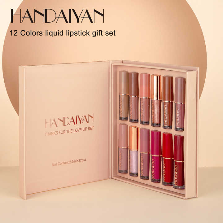 Handaiyan Lipstick Set 12 Colors Matt Lipgloss Own Label Luxury High Pigment Long Lasting Serum Lipstick Lipgloss Base Bulk