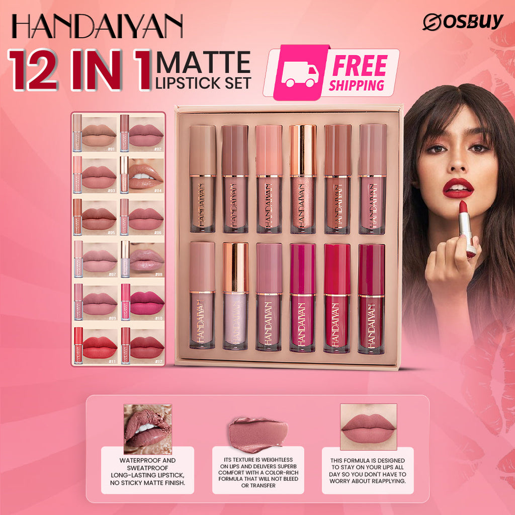 Handaiyan Lipstick Set 12 Colors Matt Lipgloss Own Label Luxury High Pigment Long Lasting Serum Lipstick Lipgloss Base Bulk