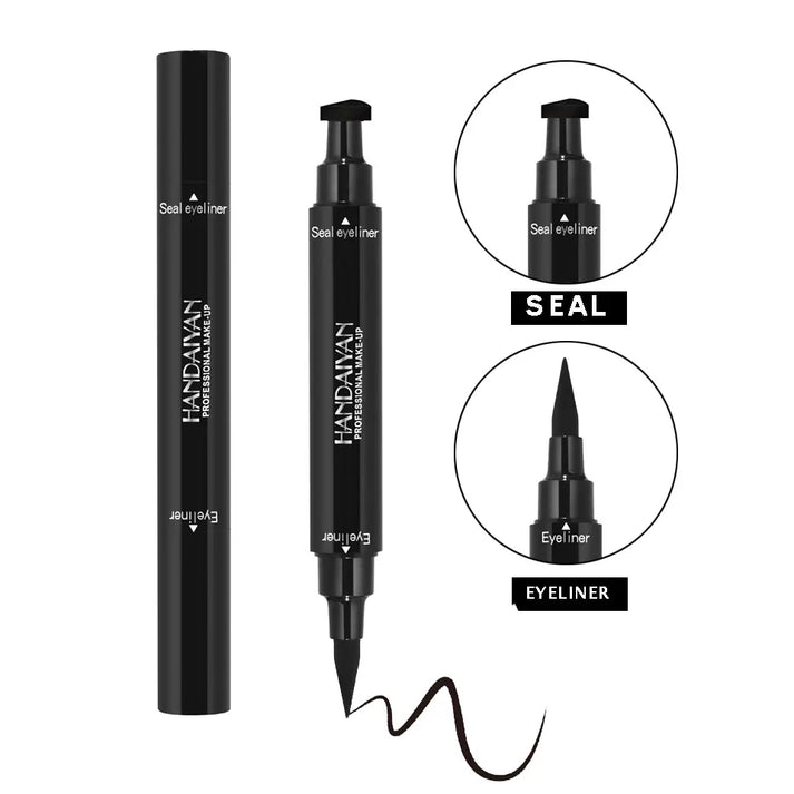 Handaiyan Waterproof 2 in 1 Eyeliner Stamp Liquid Liner Professional Makeup Long Lasting Quick Smudge Proof Hyper Drying Resistant Stay All Day Waterline Winged Instant Result(Classic Black)