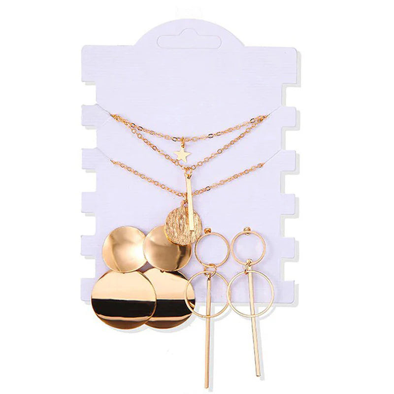 Limited Edition Gold Plated Jewellery Set with Drop Earrings & Layered Necklace (Set of 2) - OSL-131