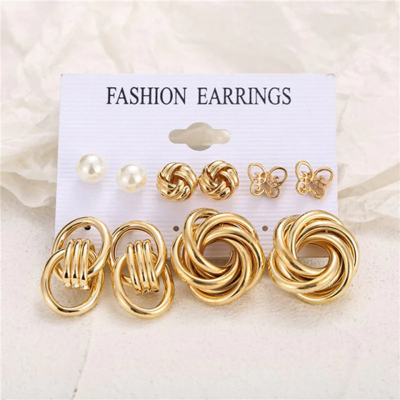 Gold-Toned & White Contemporary Stud Earrings - OSL106