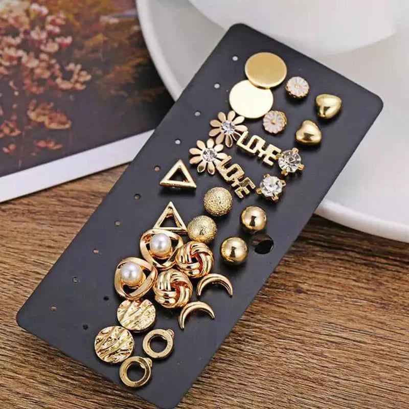 Gold Plated Stud Earrings Combo (Pack of 14) - OSL112
