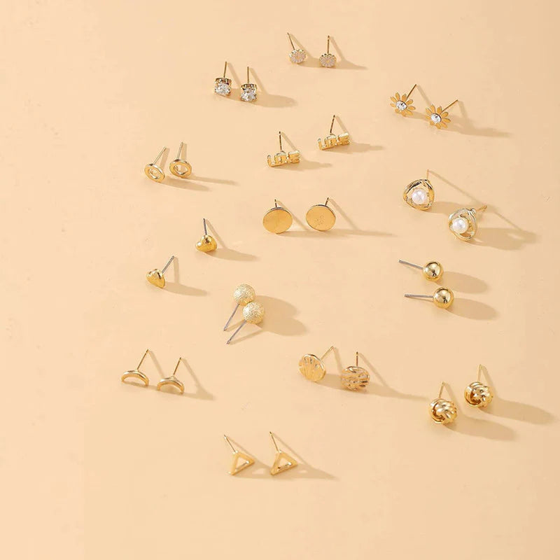 Gold Plated Stud Earrings Combo (Pack of 14) - OSL112