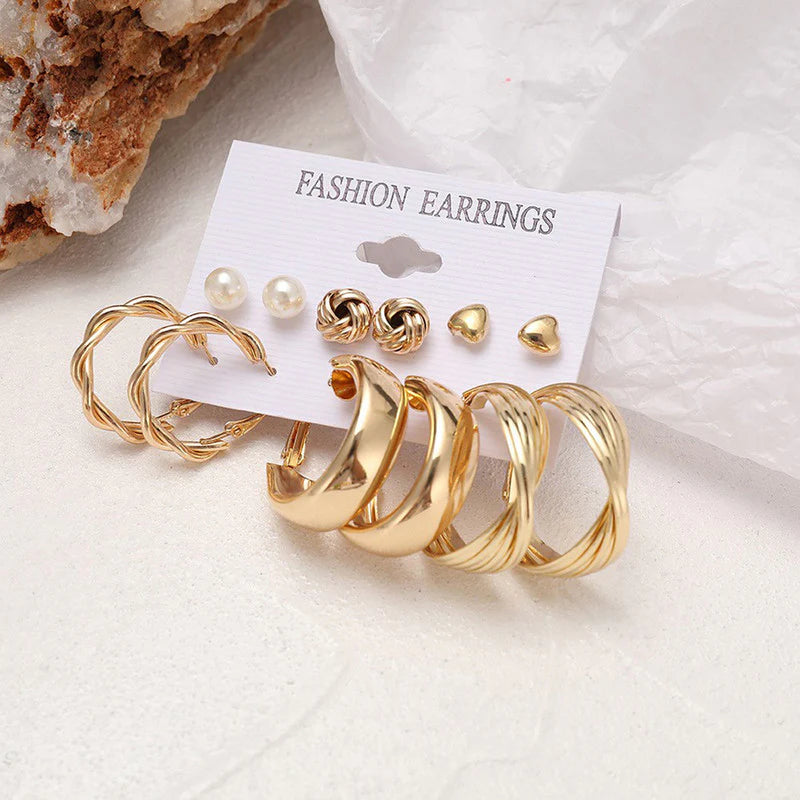 Gold Plated Studs & Hoops Earrings Combo (Pack of 6) - OSL113