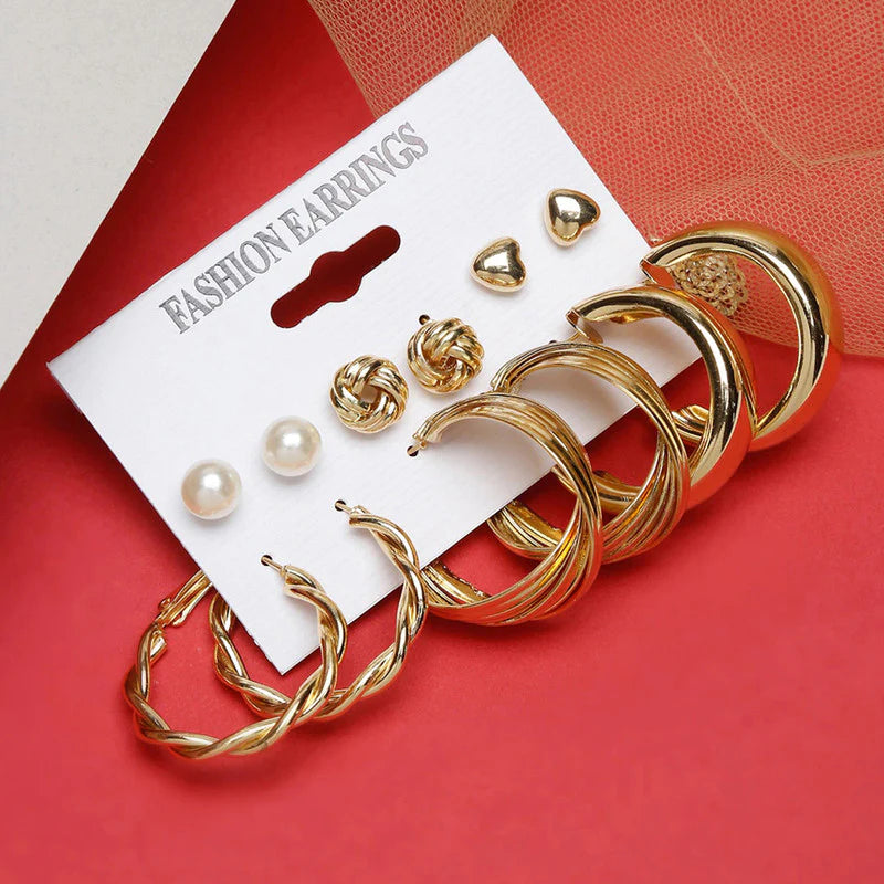Gold Plated Studs & Hoops Earrings Combo (Pack of 6) - OSL113