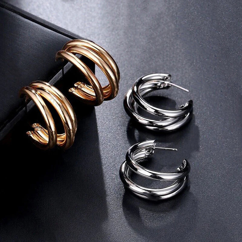 Gold & Silver Plated Contemporary Hoop Earrings - OSL109