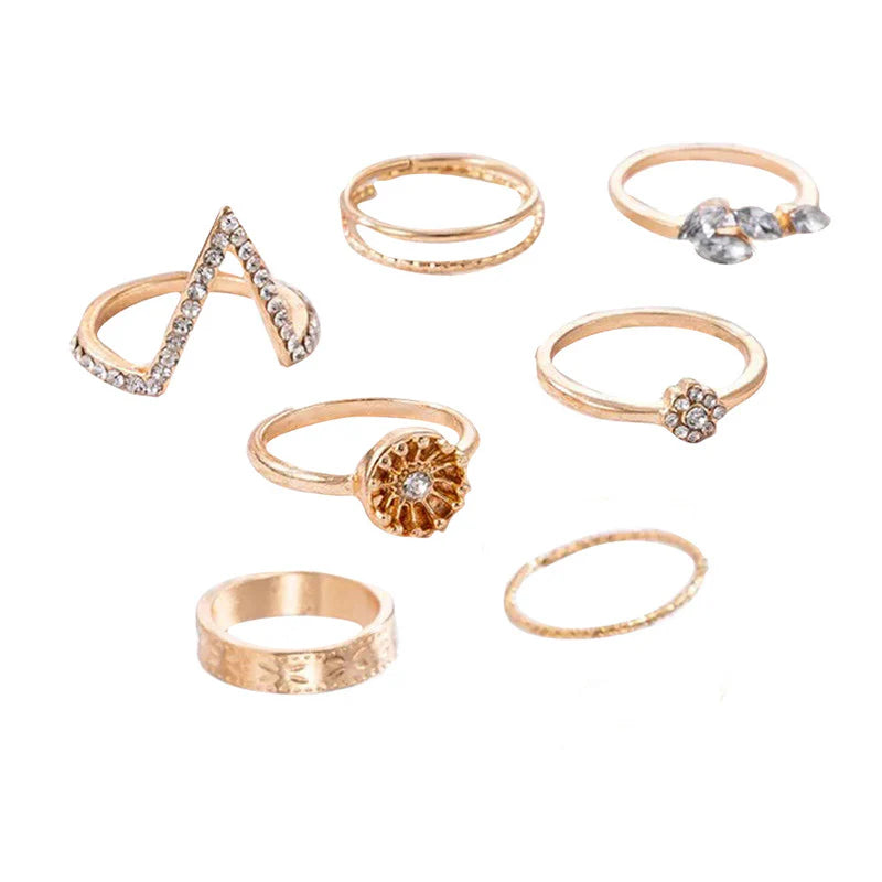 Gold Plated Contemporary Stackable Rings Set of 7 - OSL-102