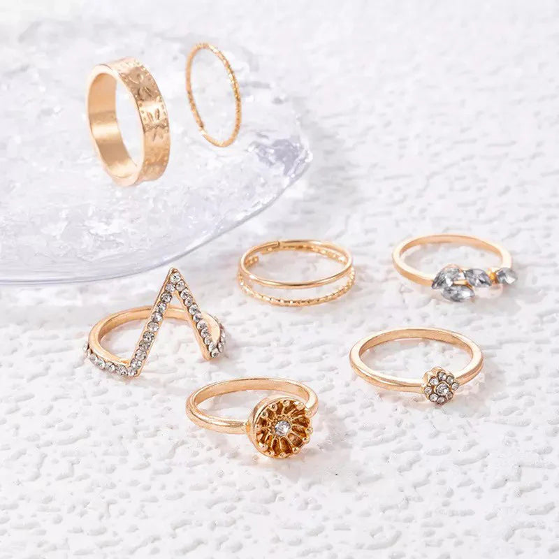 Gold Plated Contemporary Stackable Rings Set of 7 - OSL-102