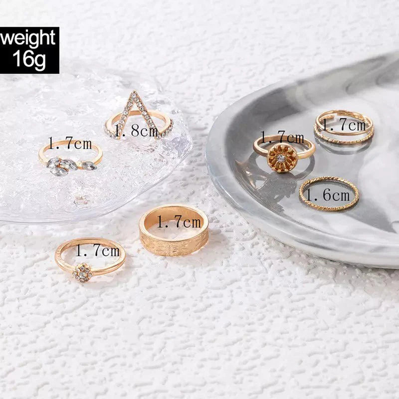 Gold Plated Contemporary Stackable Rings Set of 7 - OSL-102