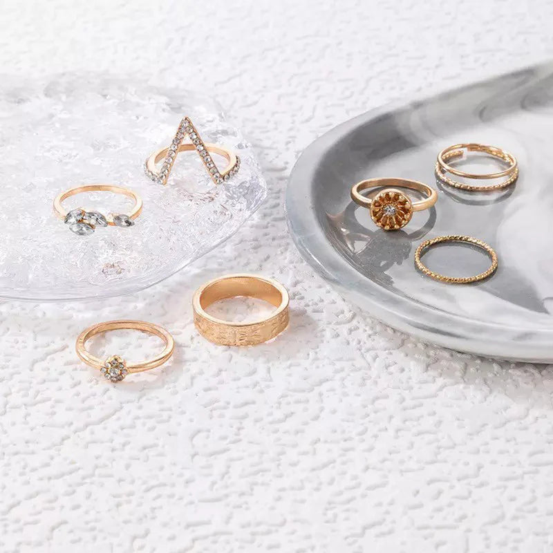 Gold Plated Contemporary Stackable Rings Set of 7 - OSL-102